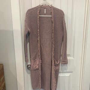 Free People Mauve Fringed Cardigan
